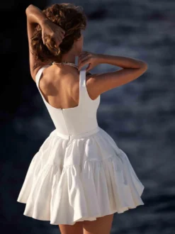 Robe de mariée courte mini col carré sans manches robe de mariée courte