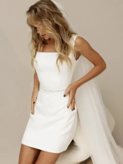 Robe de mariée courte mini col carré sans manches robe de mariée courte