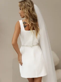 Robe de mariée courte mini col carré sans manches robe de mariée courte