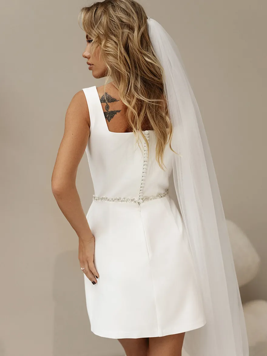 Robe de mariée courte mini col carré sans manches robe de mariée courte