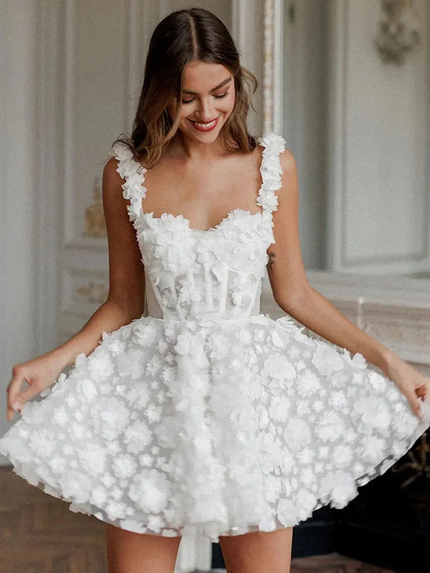 Robe de mariée courte mini robe de mariée courte sans manches à col en cœur