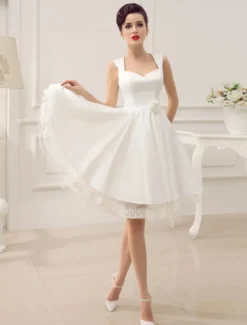 Robe de mariée courte robe de mariée vintage col en coeur boutonnée sur dos au genou