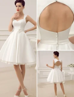 Robe de mariée courte robe de mariée vintage col en coeur boutonnée sur dos au genou