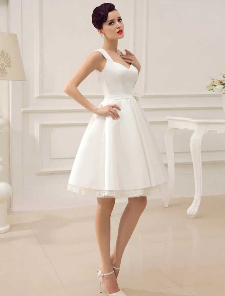 Robe de mariée courte robe de mariée vintage col en coeur boutonnée sur dos au genou
