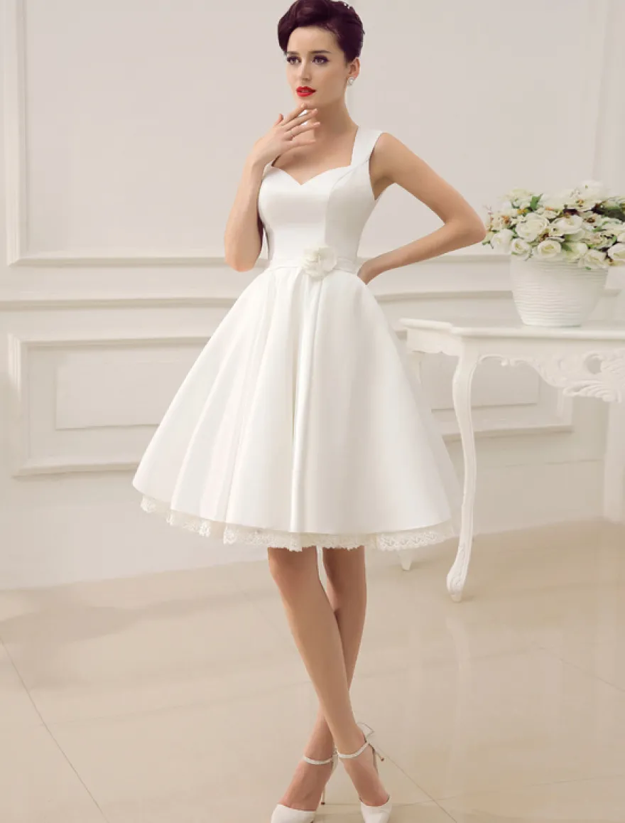 Robe de mariée courte robe de mariée vintage col en coeur boutonnée sur dos au genou
