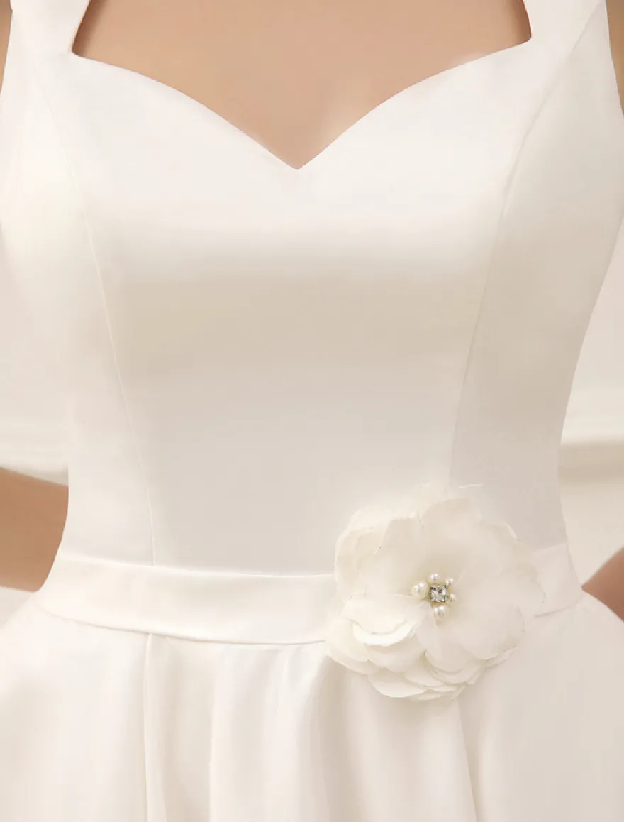 Robe de mariée courte robe de mariée vintage col en coeur boutonnée sur dos au genou