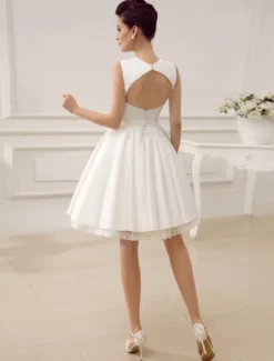 Robe de mariée courte robe de mariée vintage col en coeur boutonnée sur dos au genou