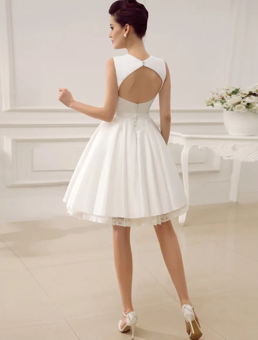 Robe de mariée courte robe de mariée vintage col en coeur boutonnée sur dos au genou
