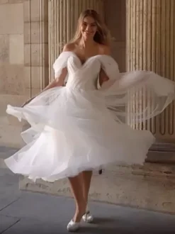 Robe de mariée courte Robe de mariée 2 Pièces boule Avec traîne Ivoire sans manches col V Robes de mariée