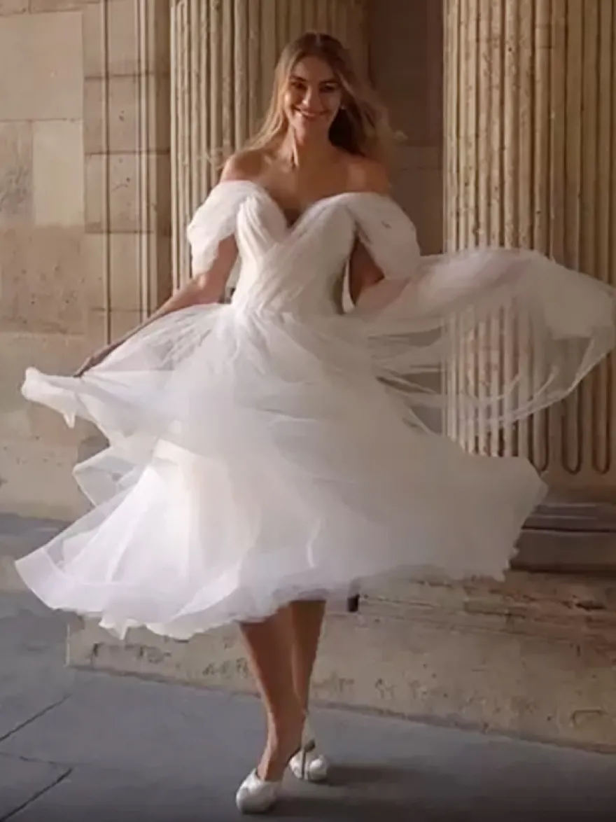 Robe de mariée courte Robe de mariée 2 Pièces boule Avec traîne Ivoire sans manches col V Robes de mariée