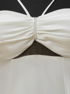 Robe de mariée à décolleté sans manches taille naturelle plissée avec traîne robe de mariée sirène