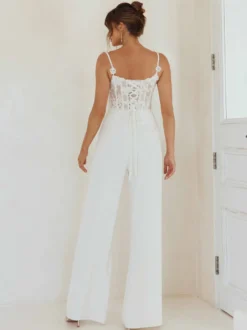 Robe de mariée deux pièces en tissu satiné et dentelle col carré deux pièces longueur au sol lacets sans manches ivoire