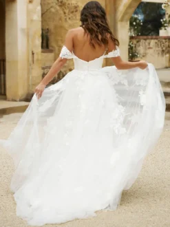 Robe de mariée en dentelle blanche hors de l'épaule à traîne Robe de mariage
