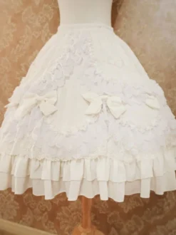 Robe de mariée Lolita Lolita SK Ecru White Lace Bows Jupes Lolita