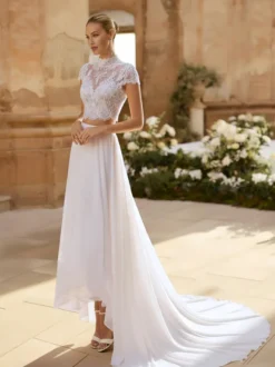 Robe de mariée 2 Pièces en chiffon Ivoire manches courtes Robes de mariée
