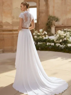Robe de mariée 2 Pièces en chiffon Ivoire manches courtes Robes de mariée