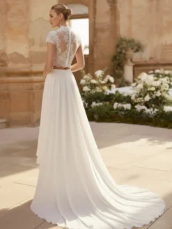 Robe de mariée 2 Pièces en chiffon Ivoire manches courtes Robes de mariée