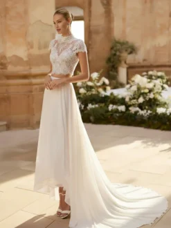 Robe de mariée 2 Pièces en chiffon Ivoire manches courtes Robes de mariée