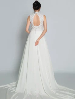 Robe de mariée 2 Pièces en dentelle Ivoire sans manches Robe de Mariée Simple Robes de mariée