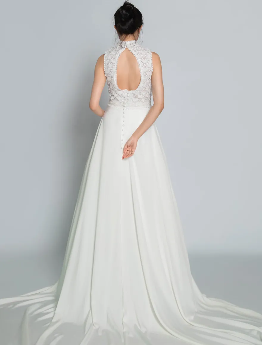 Robe de mariée 2 Pièces en dentelle Ivoire sans manches Robe de Mariée Simple Robes de mariée