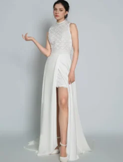 Robe de mariée 2 Pièces en dentelle Ivoire sans manches Robe de Mariée Simple Robes de mariée