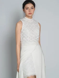 Robe de mariée 2 Pièces en dentelle Ivoire sans manches Robe de Mariée Simple Robes de mariée