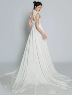 Robe de mariée 2 Pièces en dentelle Ivoire sans manches Robe de Mariée Simple Robes de mariée