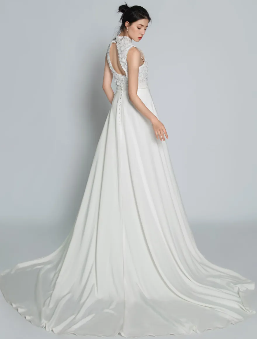 Robe de mariée 2 Pièces en dentelle Ivoire sans manches Robe de Mariée Simple Robes de mariée