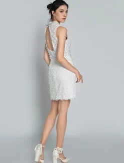 Robe de mariée 2 Pièces en dentelle Ivoire sans manches Robe de Mariée Simple Robes de mariée