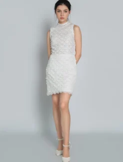 Robe de mariée 2 Pièces en dentelle Ivoire sans manches Robe de Mariée Simple Robes de mariée