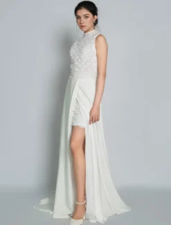 Robe de mariée 2 Pièces en dentelle Ivoire sans manches Robe de Mariée Simple Robes de mariée