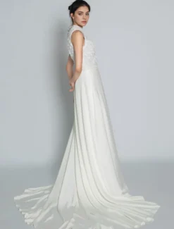 Robe de mariée 2 Pièces en dentelle Ivoire sans manches Robe de Mariée Simple Robes de mariée