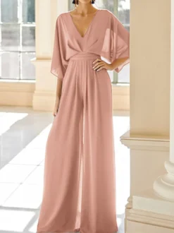 Robe de mariée pour mère col en V demi-manches combinaison robes d'invitées de mariage