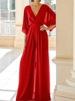 Robe de mariée pour mère col en V demi-manches combinaison robes d'invitées de mariage