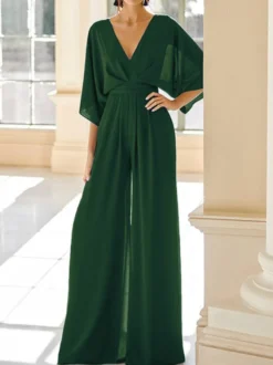 Robe de mariée pour mère col en V demi-manches combinaison robes d'invitées de mariage