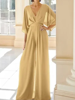 Robe de mariée pour mère col en V demi-manches combinaison robes d'invitées de mariage
