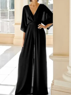 Robe de mariée pour mère col en V demi-manches combinaison robes d'invitées de mariage