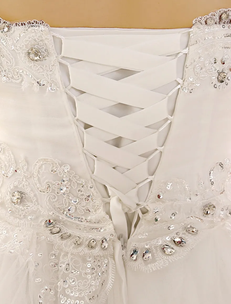 Robe de mariée princesse bustier décoré des pailletes laçage sur dos