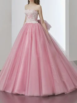 Robe de mariée rose robe de mariage bustier laçage sur dos à grande traîne