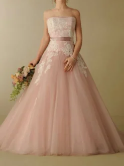 Robe de mariée rose robe de mariage bustier zip sur dos à grande traîne