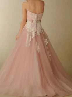 Robe de mariée rose robe de mariage bustier zip sur dos à grande traîne