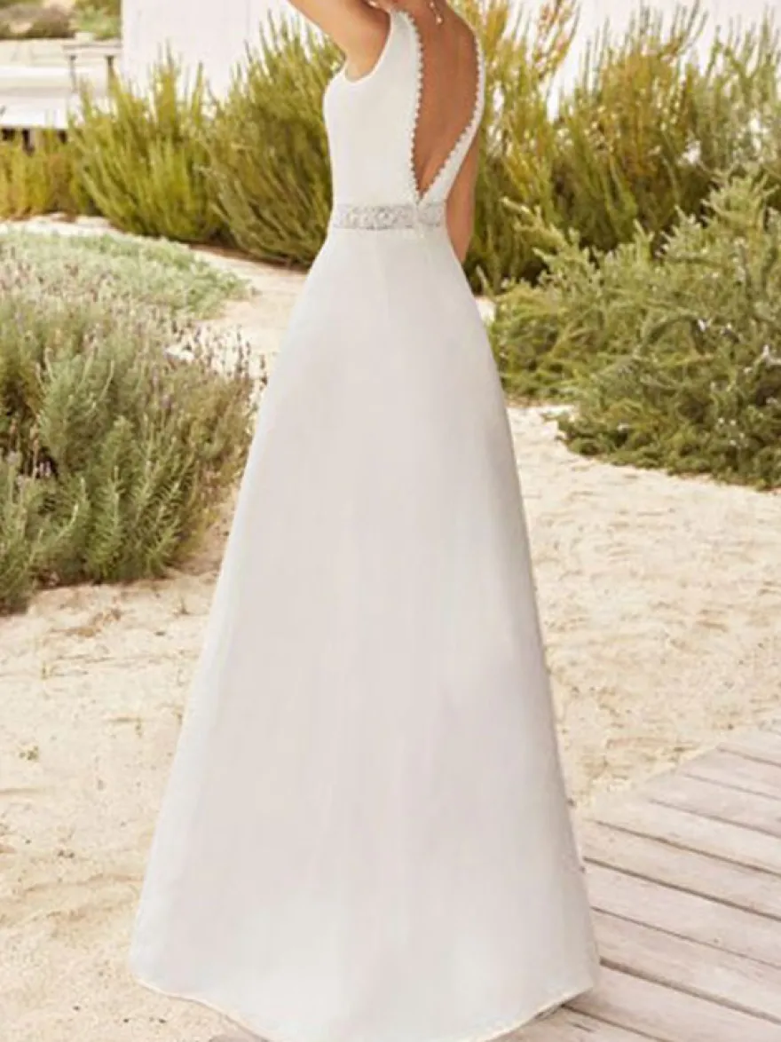 Robe de mariée simple A-Line V-Neck sans manches en dentelle Robes de mariée Personnalisation gratuite