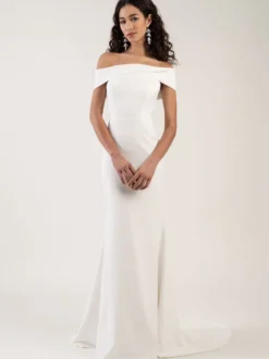 Robe de mariée simple blanche col bateau au sol robe de mariage