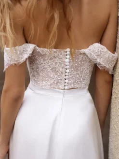 Robe de mariée simple blanche en tissu satiné découpé hors de l'épaule longueur au sol robes de mariage