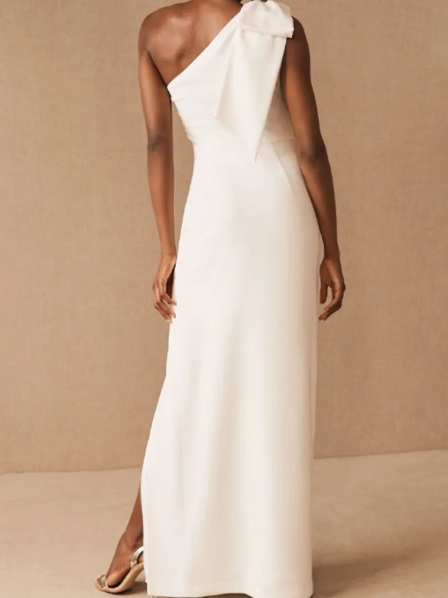 Robe de mariée simple blanche en satin une épaule jupe fendu Robe de mariage