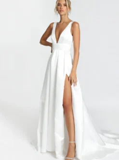 Robe de mariée simple blanche tissu satiné robe de mariée sans manches sans manches sans dos sans dos