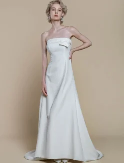 Robe de mariée simple en crêpe extensible avec décolleté sans manches en dentelle robe de bal de 20 cm