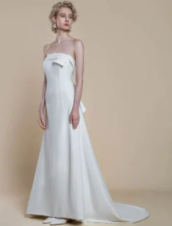 Robe de mariée simple en crêpe extensible avec décolleté sans manches en dentelle robe de bal de 20 cm