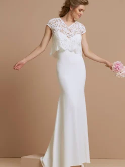 Robe de mariée simple en dentelle sirène Robe de mariée en deux pièces