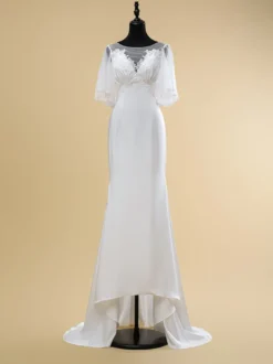Robe de mariée simple en dentelle avec décolleté illusion et manches courtes robe de bal en dentelle 40 cm